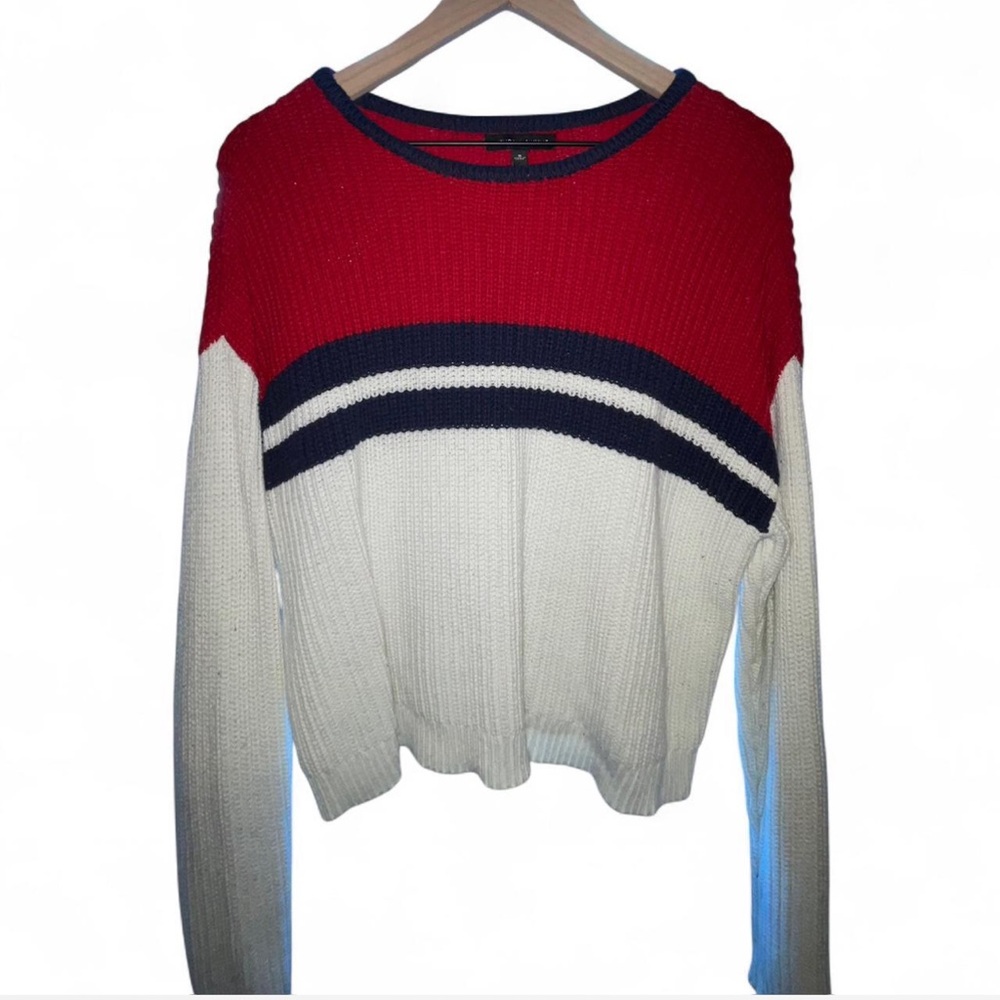 Kendall & Kylie Red, Navy, and White Crew Neck Sweater